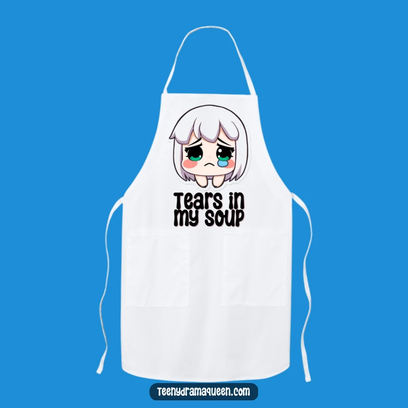 Funny Kitchen Tear Apron: Sad Character's Single Tear, Chef's Humorous Gift!