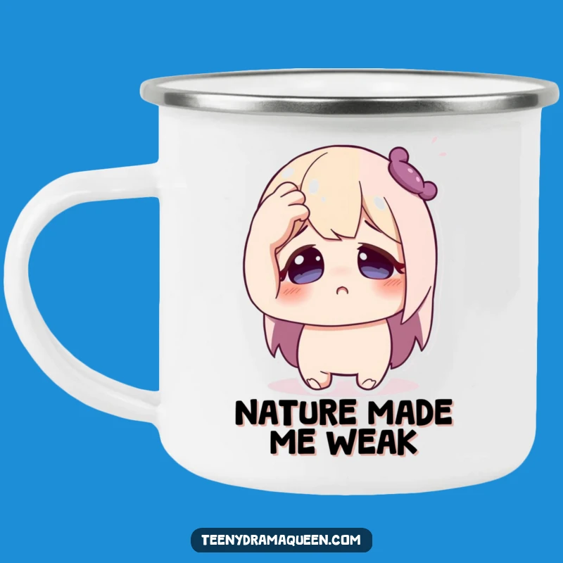 Funny Fainting Character Camping Mug - Dramatic Sips by the Fire