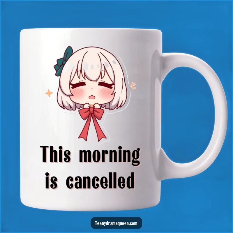 Funny Dramatic Sigh Mug: Pouty Character Releasing Ribbon, Perfect Emotional Funny Gift