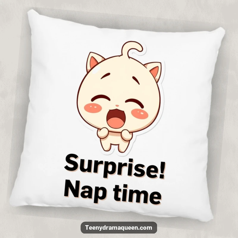 Funny pillow, a giggling character's face contorted in an exaggerated look of utter surprise.