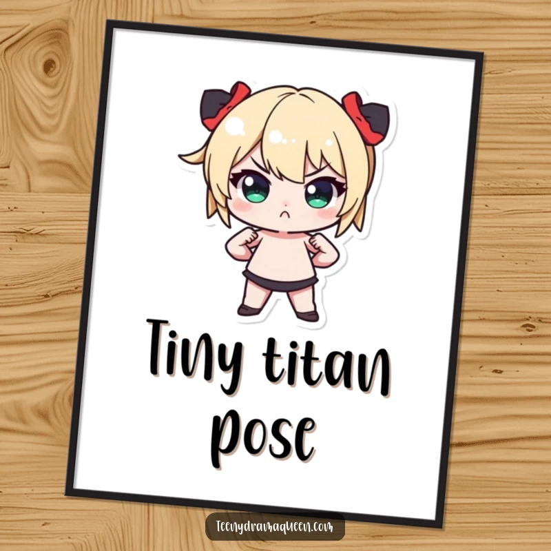 Funny Tiny Character Digital Art Print: High-quality artwork of a miniature figure striking a dramatic pose with hands on hips and a pout.
