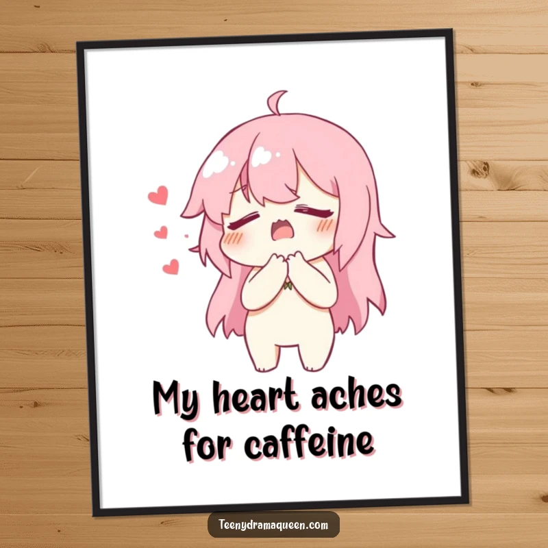 Funny Digital Art Print of a character dramatically clutching its chest, faking heartbreak, a hilarious image for download.