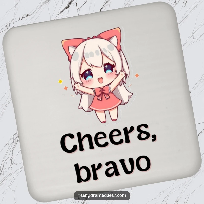 Funny drink coasters featuring a cheery character taking a dramatic bow, adding a humorous and protective element to surfaces.