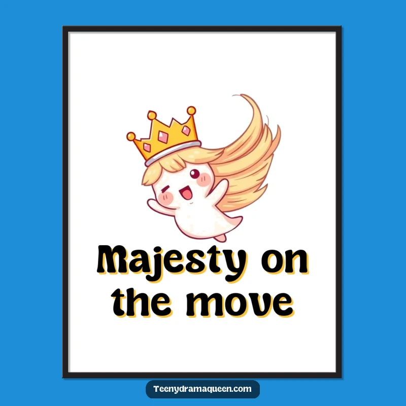 Funny Crown Whirlwind Poster: Dramatic Flying Crown Art, Hilarious Regal Wall Decor Gift