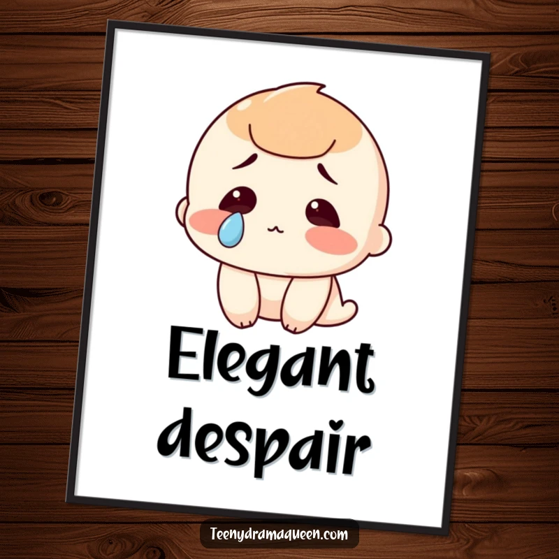 Funny poster showcasing a character with a single, dramatic tear rolling down, a humorous depiction of sadness, ideal for wall decoration.