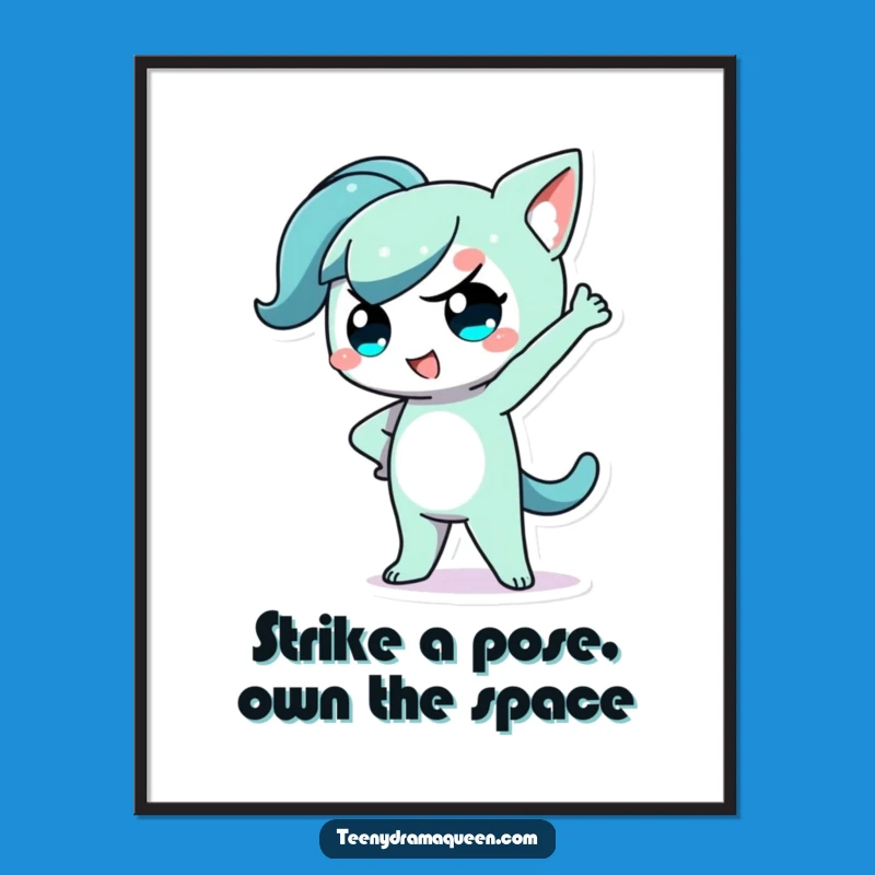 Funny Free Printable Wall Art: Dramatic Kawaii Character Striking A Pose