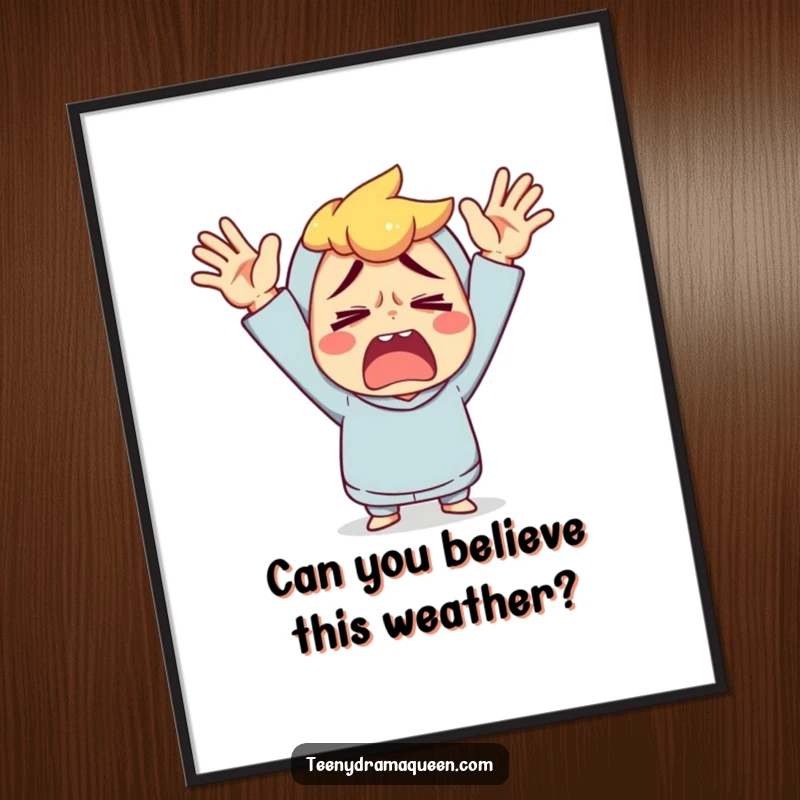 Funny Free Printable Wall Art: Character throws hands up in exaggerated exasperation, creating relatable decor. Downloadable art.
