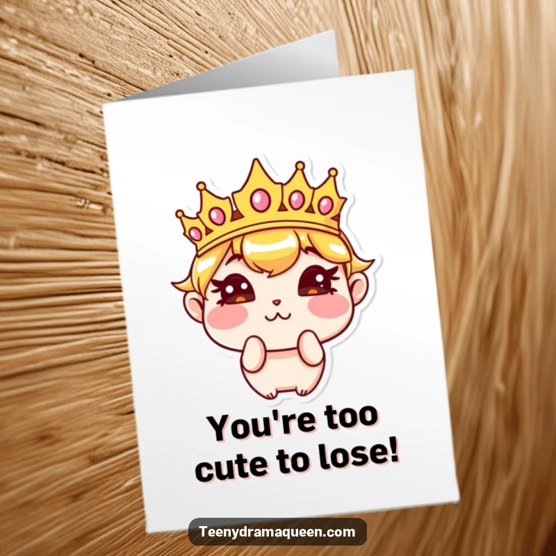 Funny Free Printable Congratulations Card: Sassy crown character pouting intensely, subtly unimpressed by the recipient's grand achievement.