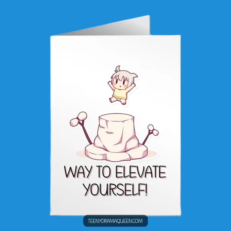 Free Printable Congrats Card: Leaping Character Succeeds, Fun Downloadable Gift for Triumphant Moments
