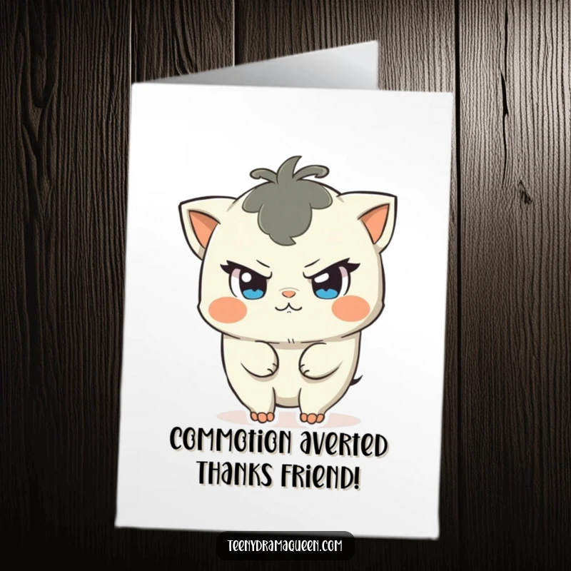 Funny Free Printable Thank You Card: Character with a mischievous glint is about to stir up fun while expressing thanks.
