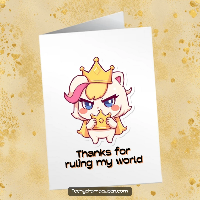 Funny Free Printable Thank You Card: Haughty character claims tiny crown, so thankful for your kindness.