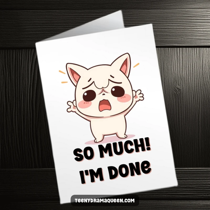 Funny Free Printable Thank You Card: Exasperated kawaii character shrugging with hands up, a humorous way to say thanks. DIY gift.