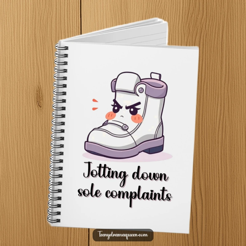 Funny Notebook with a shoe character huffing indignantly on the cover, ideal for jotting down notes with a humorous flair.