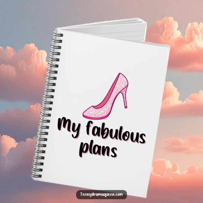 Funny notebook with a sparkly stiletto shoe performing a grand jeté, perfect for jotting down dance steps and creative ideas.