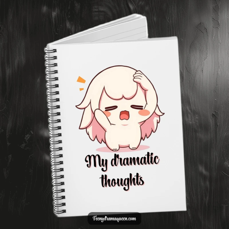 Funny swooning kawaii notebook, perfect for jotting notes and ideas with a character dramatically fainting.