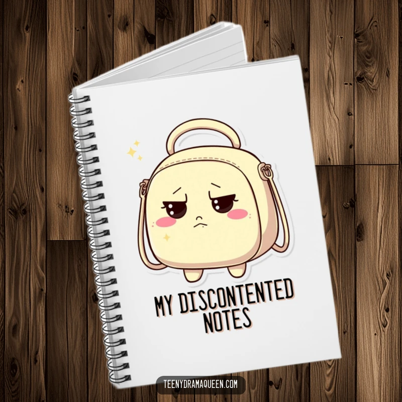 Funny notebook with a sparkly handbag character looking unimpressed, ideal for jotting sassy notes.