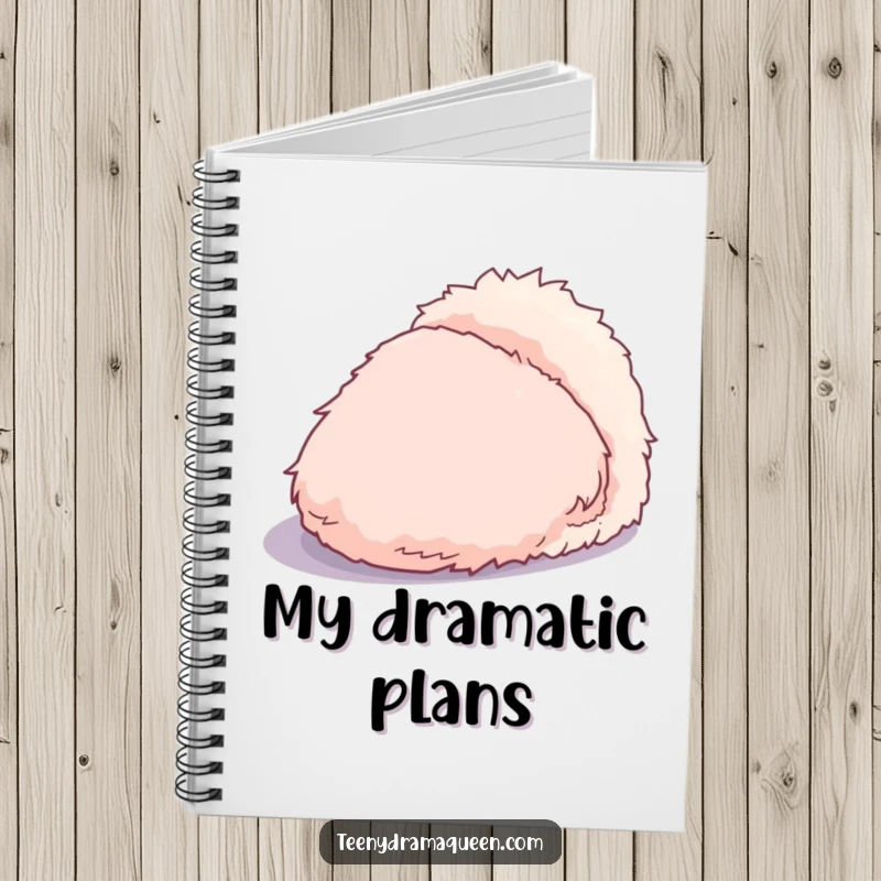 Funny notebook with a dramatic, overly fluffy slipper casting an exaggerated shadow, perfect for jotting down thoughts with flair.