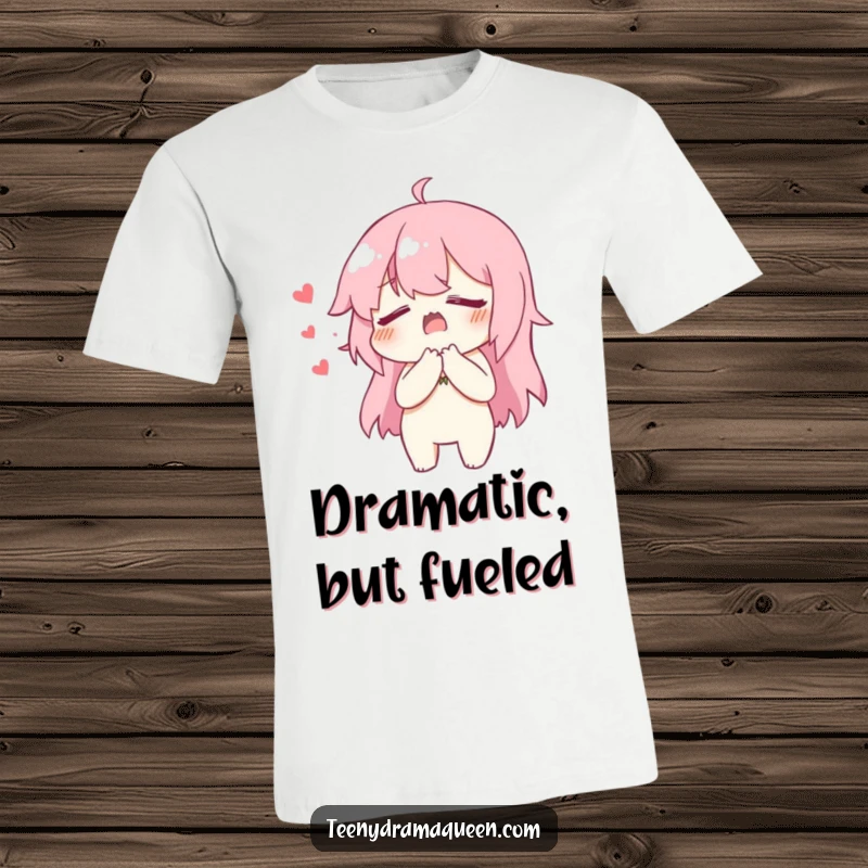 Funny T-Shirt of a character dramatically clutching its chest, faking heartbreak and tears with comical exaggeration.