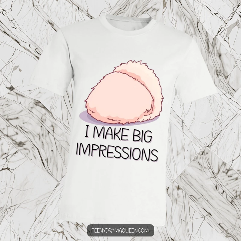 Funny T-Shirt featuring a dramatic, overly fluffy slipper casting a large, exaggerated shadow, conveying a sense of playful importance.