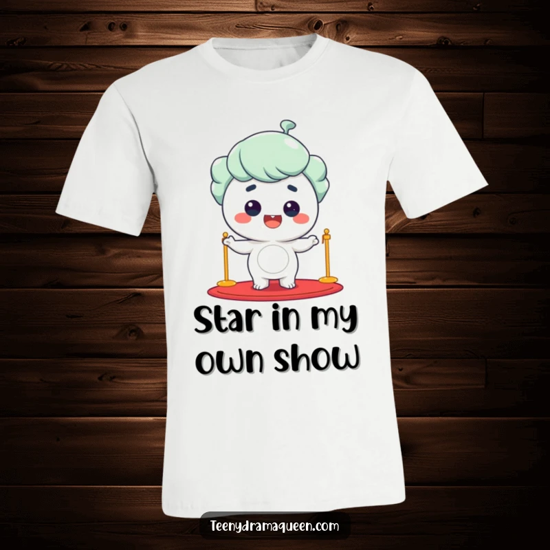 Funny giggling character posing on a red carpet, beaming brightly, perfect for celebrating oneself or a star.