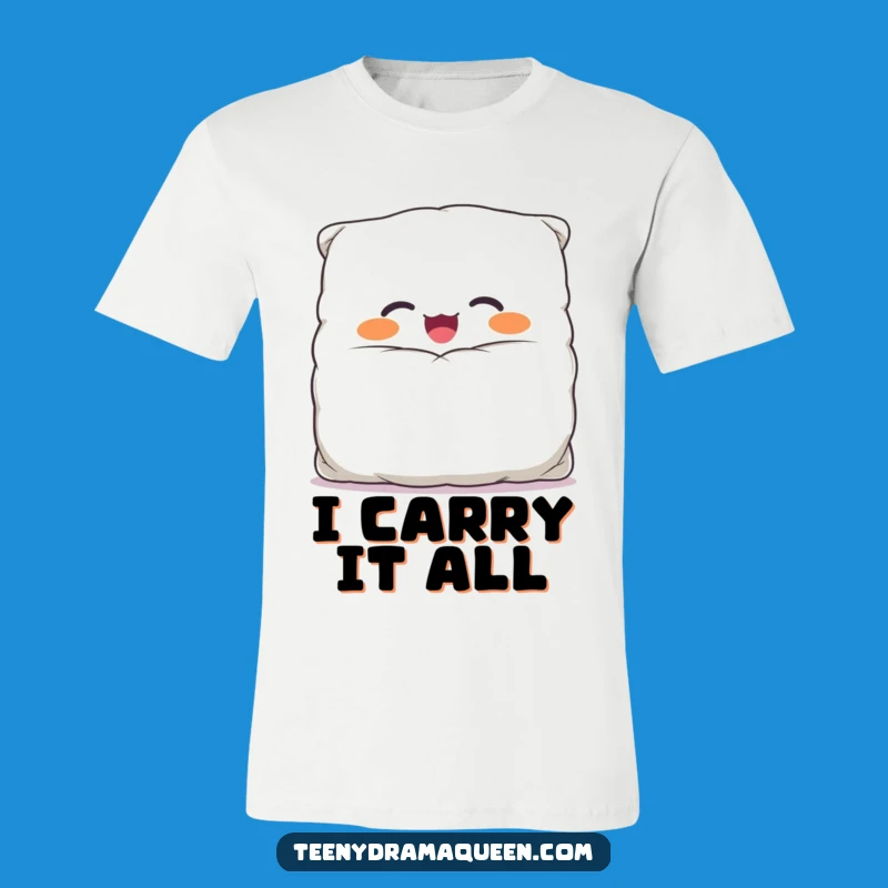 Funny Overstuffed Pillow T-Shirt - Giggling Character, Comical Case, Perfect Gift