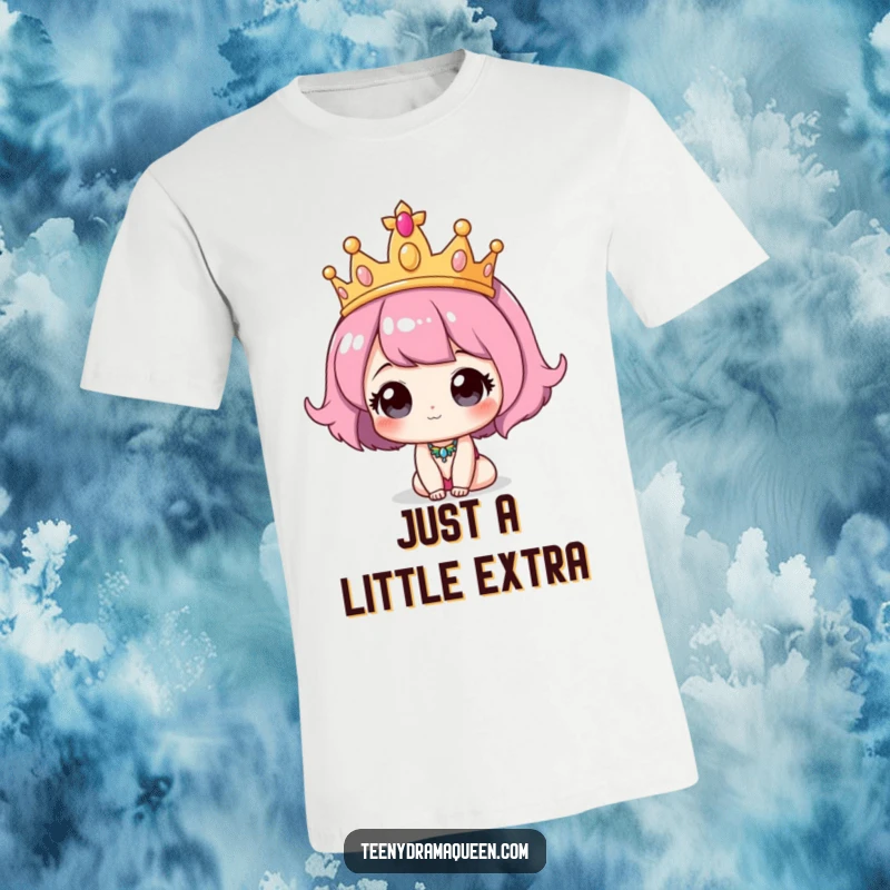 Funny Tiara T-Shirt: A cute character boasting a comically large tiara, ready to rule with humor and style.